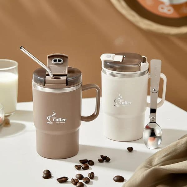 WORTHBUY 304 Stainless Steel Mug Double Layer Insulated Coffee Cup With SpoonStrainer Leakproof Thermal For Student Kids 251204
