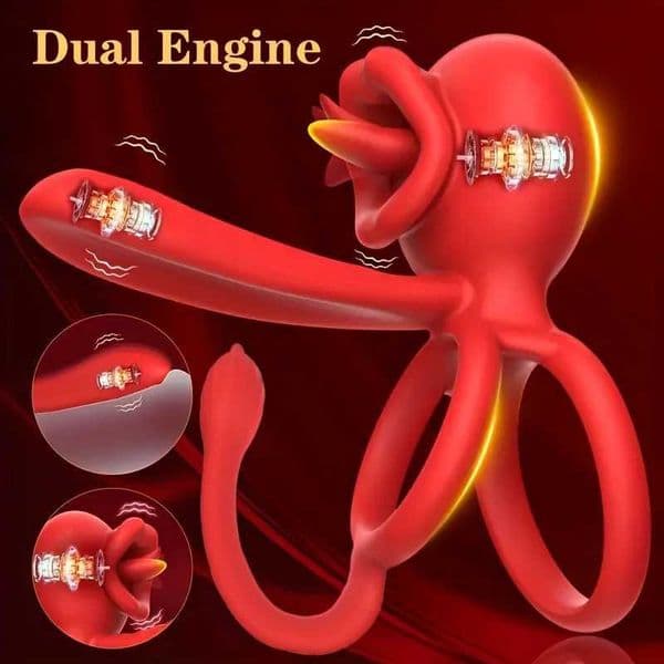 Male female shared ring vibrator double vibrator penis ring with tongue licking adults supplies sex toys male masturbators 18