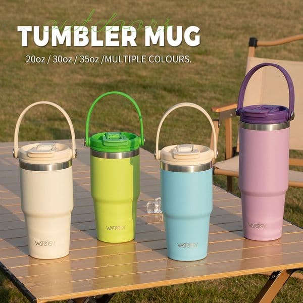 WATERSY Stainless Steel Vacuum Thermal Mug Large Capacity Tumbler with Handle and Straw Outdoor Insulated Coffee Cup for Travel 251203