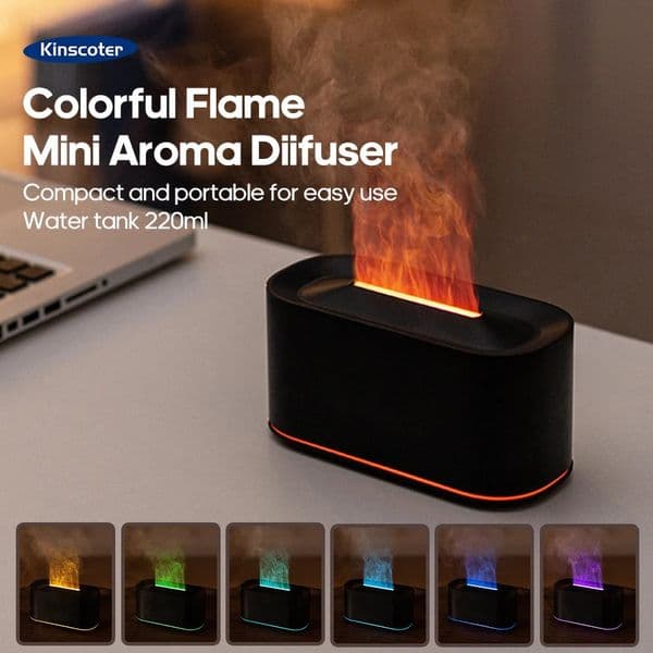 Mini Aroma Diffuser Aromatherapy Essential Oils Realistic Flame Lights Colorful RGB Air Humidifier Desktop USB Sprayer 251128