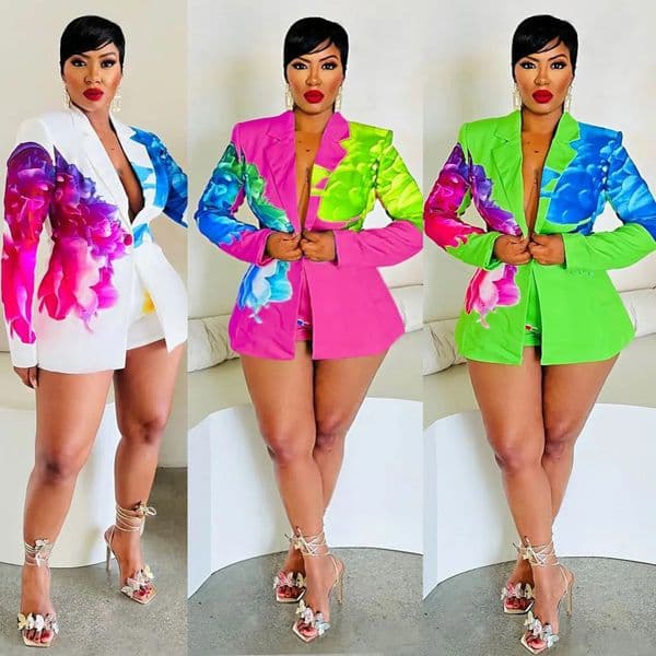 Women Floral Flower Printed Long Sleeve Blazer Jacket Autumn Fashion Office Lady Single Button 251202