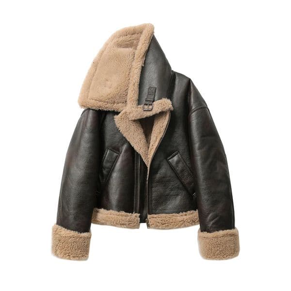 ZVRI style Autumn winter womens thickened warm double-sided short jacket Womens brown coat 251202