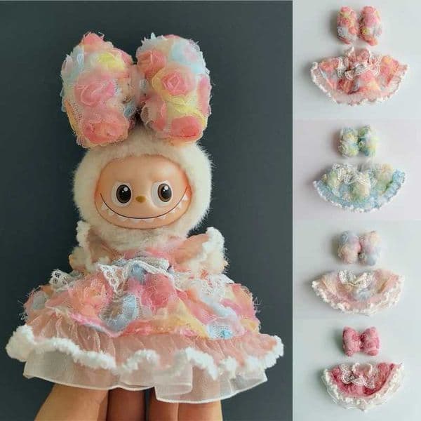 2026 New 40 The Monsters Pin For Love Series Flowers Skirt With Hairclip For Labubu V4 Doll Clothing Accessories K251204 Toys