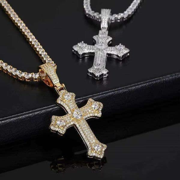 Factory Outlet Classic Plated 18k Gold 5a+ Cz Brass Cross Pendant for Hip Hop Jewelry
