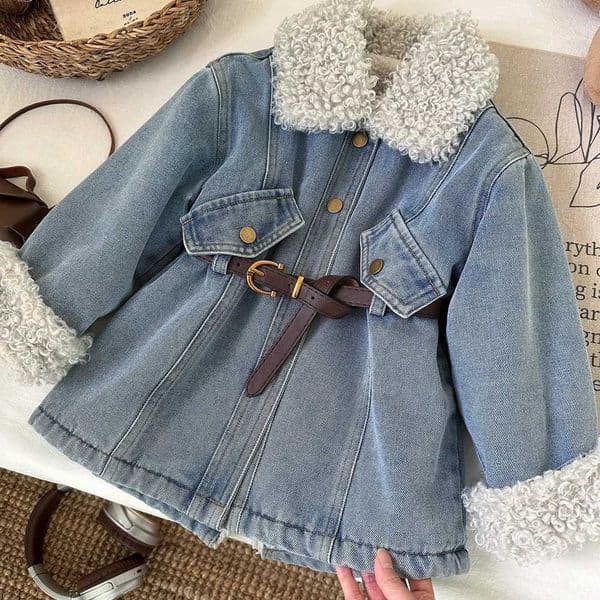 2025 Baby Girls Winter Clothes Long Coats Jackets Belt Denim Thick Warm Coat Kids Children Clothing Cool Overcoats 2-10Y Z251204