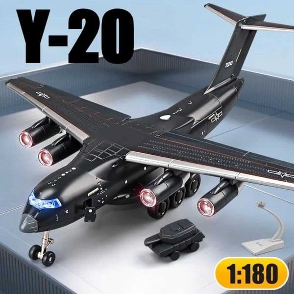 1180 Scale Y-20 Transport Aircraft Model Toy Metal Body Pull Back Foldable Nose Wheel Military Plane Models Childrens Gifts Y251204