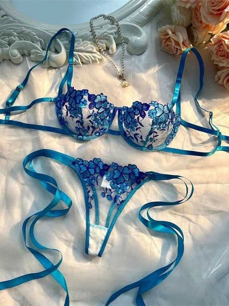 Lady Floral Embroidery Lingerie See Through Exotic Sets Women Open Anal Sheer Bra and Brief Underwear Sexy Intimates Underwear L260512