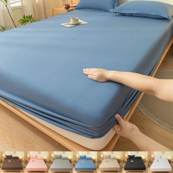 Fitted Bed Sheet with Elastic Band Solid Color Soft Mattress Cover for Single Double King Queen Bed 90/120/140/150/160/180x200cm 251128