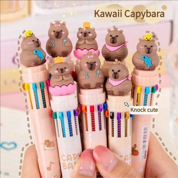 Kawaii Capybara Multicolor Pen 05mm Colorful Ink Pen Cartoon Creative Gel Capybara Pen Ten-Color Brown Colorful 10-Color Z251204