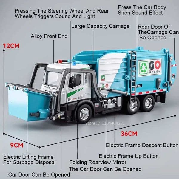 118 Electric Sanitation Garbage Truck Toy Cars Model Alloy Water Tanker Diecast Light Sound Vehicle Childrens Educational Toys Y251204