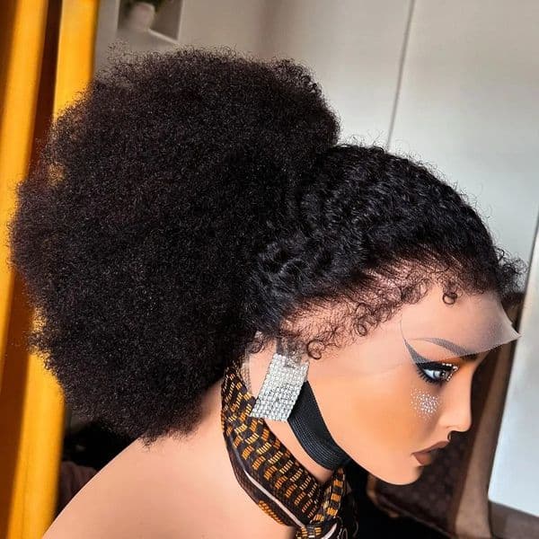 Black Afro Kinky Curly Wig Human Hair Glueless Ready to Wear Glueless with 4C Edges Pre Plucked 360/13x6 HD Lace Front Wigs for Woman 400 Density