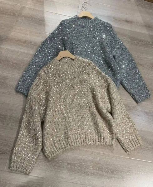 Versatile Luxurious Mohair Wool Exquisite Sparkling Sequins Decorated Sweater