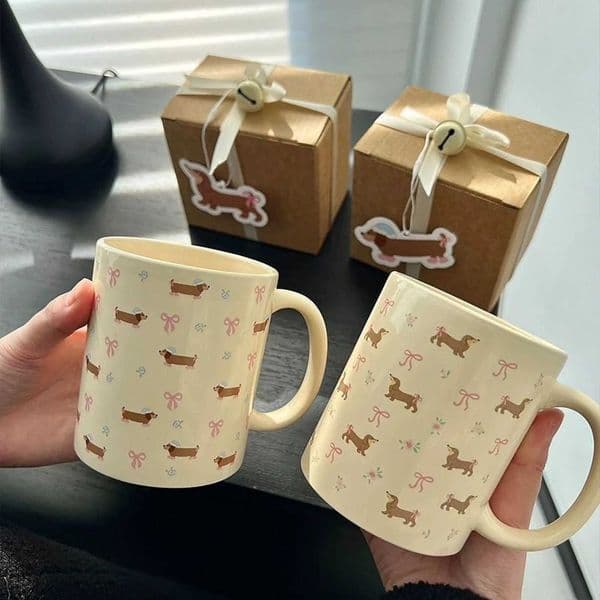 Ins-Style Cute Trendy Dachshund Puppy Mug Dog Pattern Ceramic Water Cup For Coffee Tea Present For Lovers Friends SouvenirsXJ251205