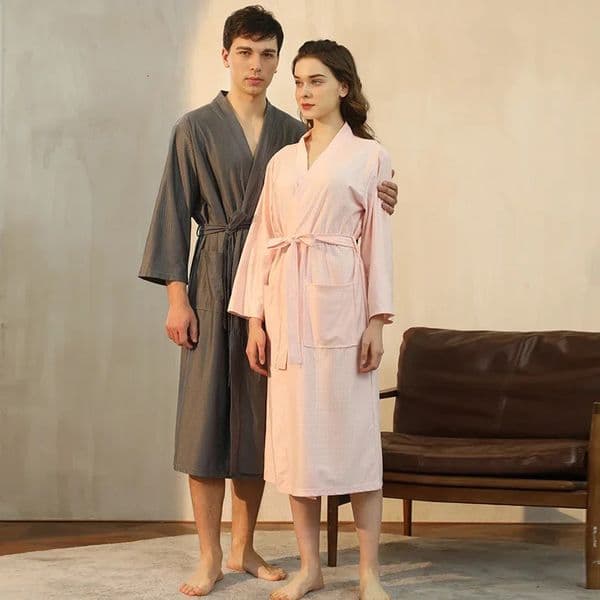 Summer Women Solid Color Thin Bathrobe Quick Drying Bathrobe Microfiber Soft Couple Bathing Towel Waffle Pajamas Men Clothes 251202