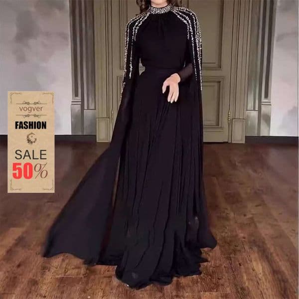 Evening Dress For Women Luxury Designer 2026 Spring and Autumn Women's Sexy Elegant Fashion Stand Collar Long Dress Pleated Beaded Vacation Style Jumpsuit