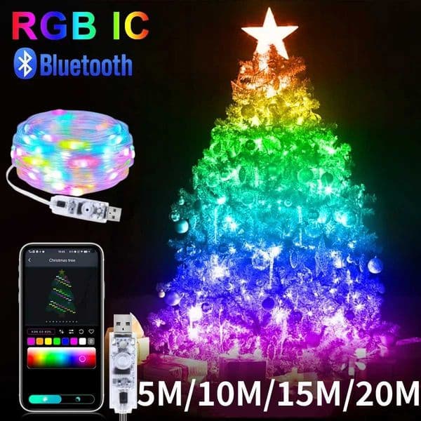 5M/10M/15M/20M RGBIC USB Sting Light Bluetooth APP DIY LED Fairy Lights Garland Decoration for Christmas Wedding Birthday Party X251205