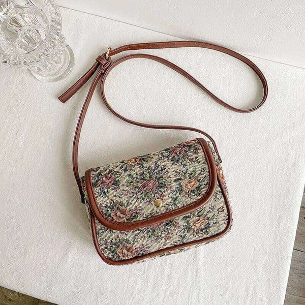 Female Embroidered PU Shoulder Bag Canvas Retro Floral Small Square Crossbody Bags Girl Purse For Women