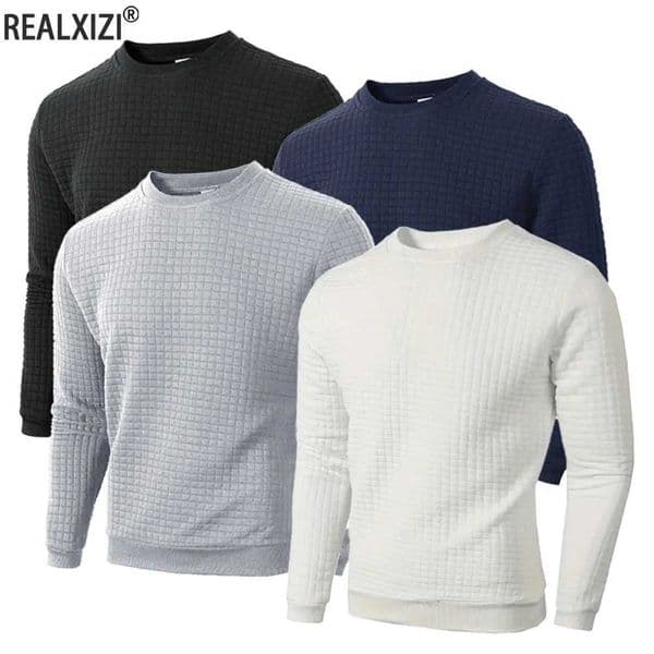 Autumn Mens Crew Neck Pullover Solid Color Casual Jacquard Check Sweatshirt Long Sleeve Warm Slim Sweaters Knitted Streetwear W251205