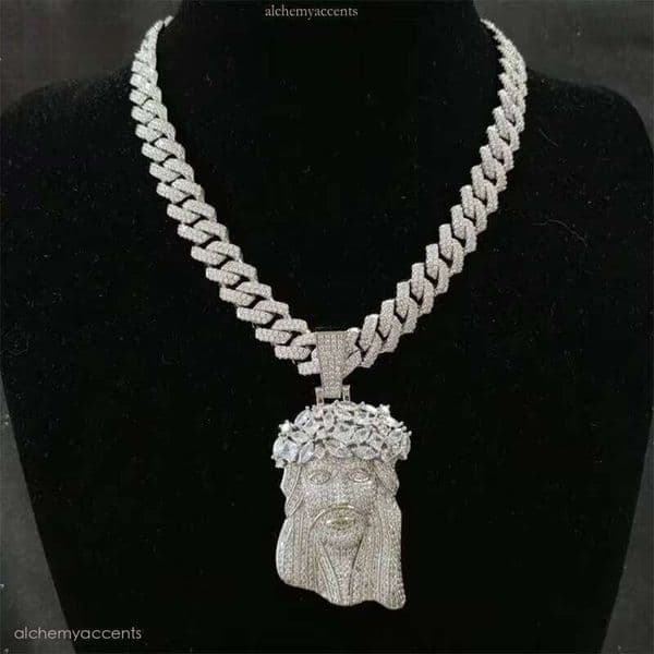 Kun Sen Men's Cuban Chain Pendant Necklace Full Ice VVS Silicon Stone Cultivated Diamond Letter Pattern Hip-Hop Jewelry