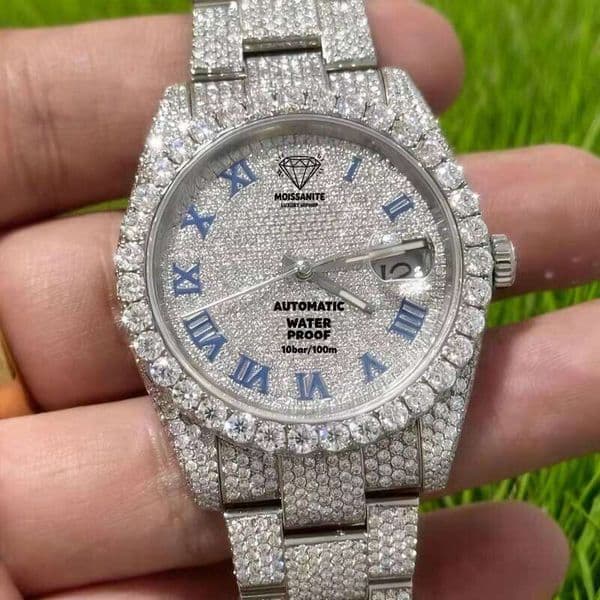 Luxury VVS D Silver Hip Hop Iced Automatic Movement Watch Relgio De Moissanite Pass Diamond Tester