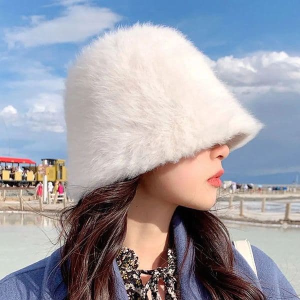 Outdoor Plush Bucket Hat Furry Warm Panama Hat Winter Soft Basin Sun Cap for Women 251204