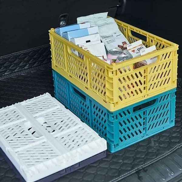 1pc Folding Plastic Storage Basket Desktop Stackable Storage Bin Living Ro Refrigerator Storage Box Under-Bed Storage H251205