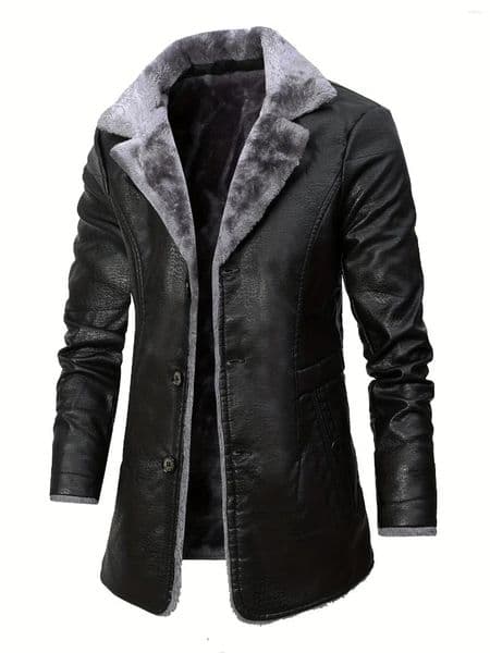 Men's Jackets Medium And Long PU Leather Jacket Business Velvet Lapel Blazer Single-breasted Vintage Design