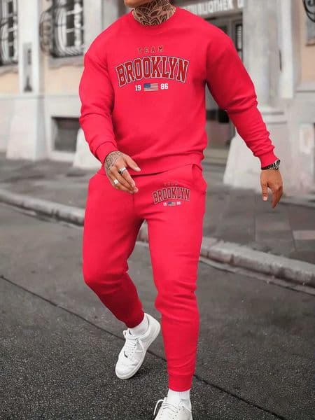 Brooklyn Team Letter Pattern Hoodie Suit Male Casual Pocket Pants Jogging Basics Sweatshirts FLeece Comfy Tracksuit X251205