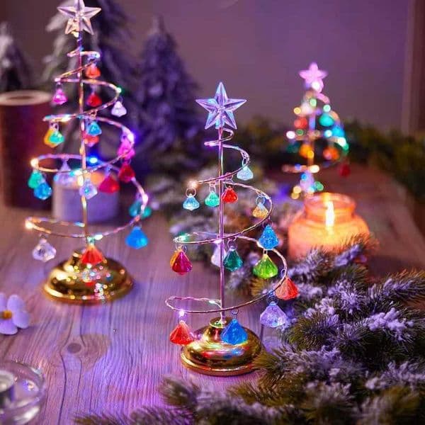 LED Christmas Tree Lamp Small Crystal Decorative Iron Tree Night Light Ornament for Gift Golden Warm Light Xmas Tree Decoration M251205