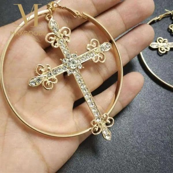 Korean Metal Cross Earrings Accessories Punk Jewelry Hoop Earrings Bling Crystal Fashion Earring for Women 251201