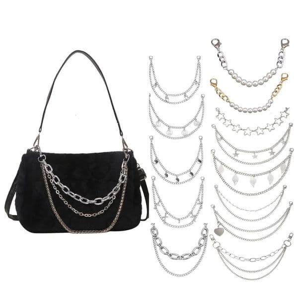 Multilayer Metal Bag Chain DIY Handles Butterfly Heart Star Pendant Shoulder Replacement Accessories Pearl 251201