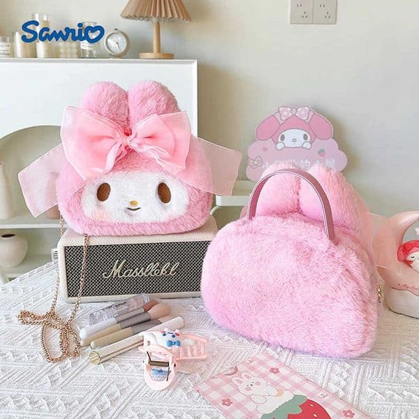 Sanrio My Melody Cosmetic Bag Lovely Plush Bag Handbag Large Capacity Coin Purse Cosmetic Storage Bag Messenger Bag Gifts Girl H251205