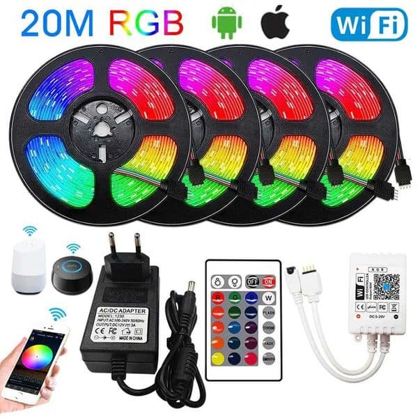 12V RGB LED Strips Wifi Bluetooth Infrared 30M 25M 20M 15M 5M 10M Lights For Room Diode Tape Flexible Ribbon Lamp Power Adapter Z251205