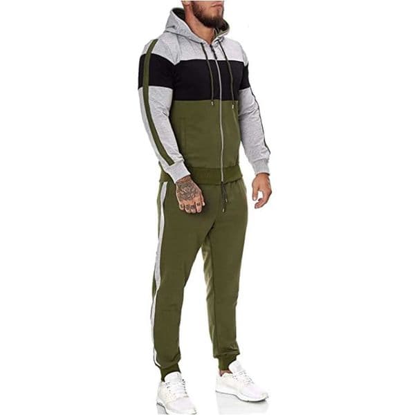 MenS Suit Contrast Color Hooded Sports Suit Men Trendy Zippered Leg Suit Daily Outing Personalized Sportswear Fitness Commuting X251205