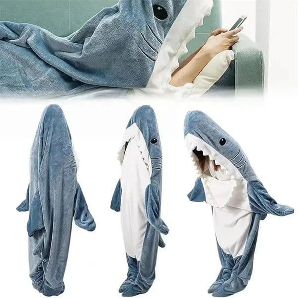 1pc Shark Blanket For Adult Wearable Winter Warm Blanket Hooded Playsuit Onesie Funny Sleeping Bag For Slumber Party 251111