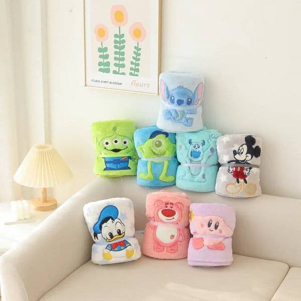Disney custom Lovely Mickey Stitch Cartoon Anime Nap Alien Lotso Spring Summer Flannel Blanket For Child Girl Baby Single Size