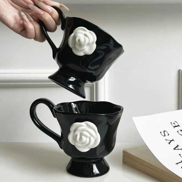 350Ml High-End Camellia MUg Exquisite Design Ceramic MUg Afternoon Tea Camellia Ceramic Cup MUg Coffee CupXJ251205