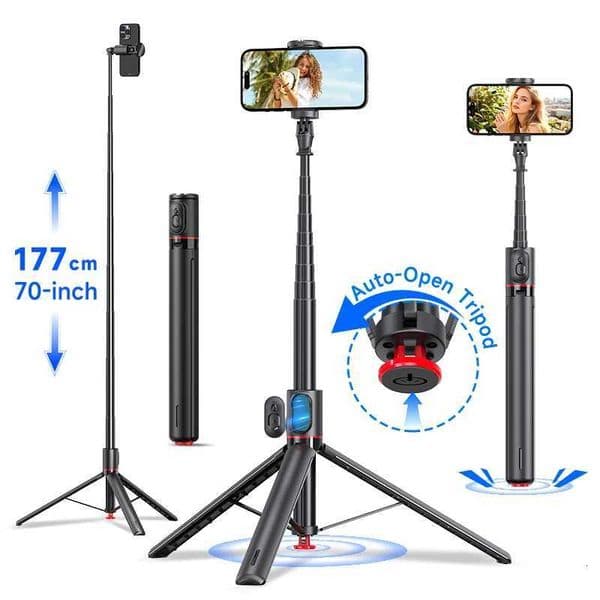 Auto Up Tripod Portable 70-Inch All-in-one Selfie Stick Foldable Phone Holder with Remote for iPhone Android M251205