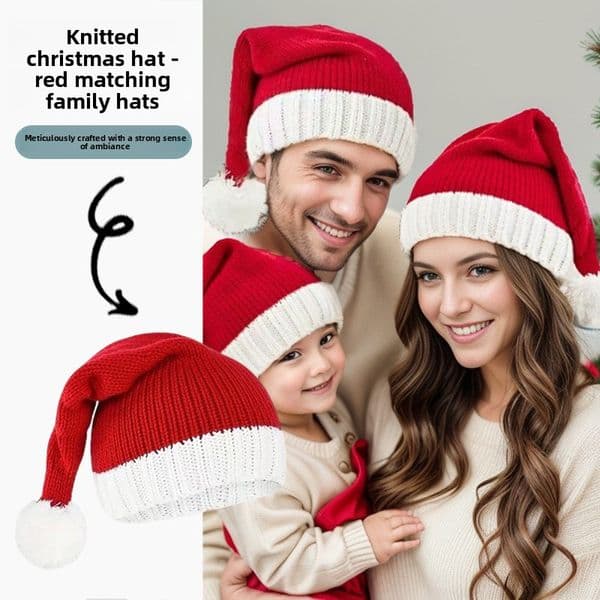 Christmas hats, red woolen hats, parent-child knitted hats, holiday outfits, gifts for Santa Claus men and women, warm and trendy hats for winter outings