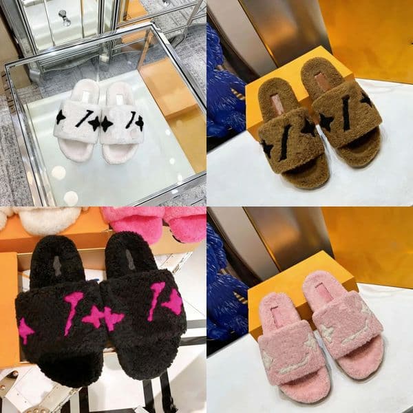 Designer Slippers Warm winter slippers Open-toe slippers Lamb Chunky plush slides wool slippers Indoor lounging Homebodies Platform Sandals big sizes