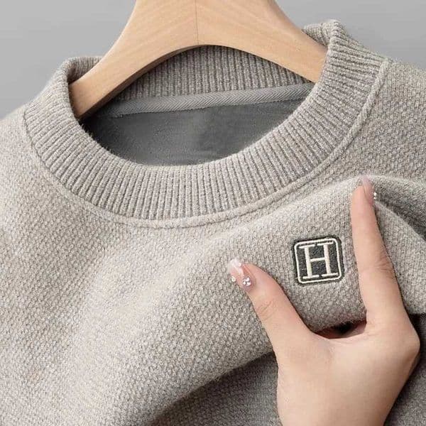 Lightweight Fleece Lined Thickened Sweater Mens Long Sleeve Knit Pullover Sweater Autumn Winter Thermal Warm Classic Sweater W251205
