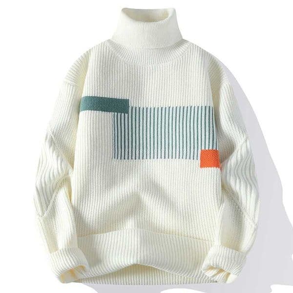 Autumn Winter Fashion Turtleneck Sweater Men Patchwork Knit Pullovers Korean Casual Sweaters Loose Mens Warm Pullover Knitwear W251205