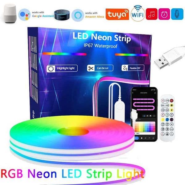 TUYA Neon LED Strip Lights 5V 84LEDs/M Silicone Neon Rope Light with Alexa Wifi APP Control Music Sync RGB Strip Tape for Room Z251205