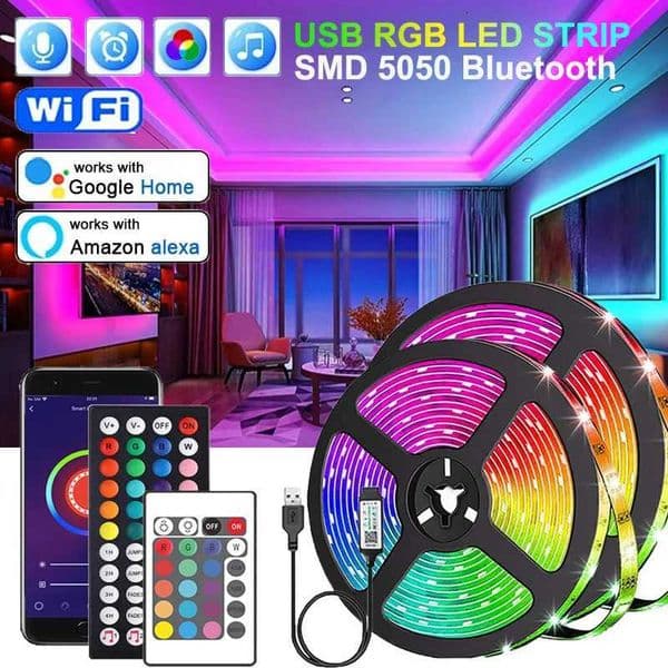 LED Lights Bluetooth 5050 SMD USB LED Strip Alexa APP Control WIFI RGB Adhesive Luces Led TV Backlight Lamps for Room Decoration Z251205