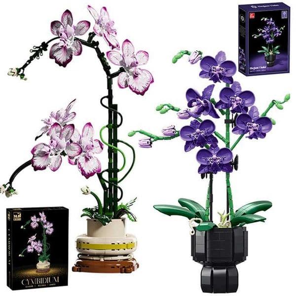 Creative Orchid Cymbidium Eternal Flowers Potted Plant Building Blocks Simulation Phalaenopsis DIY Bricks Toys Valentines Gift J251205