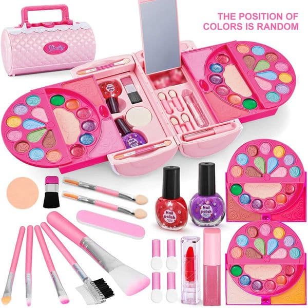 Kids Makeup Kit for Girls 60 Pcs Little Girls Princess Toys Real Washable Pretend Play Cosmetic Beauty Makeup Set Non-Toxic Y251205