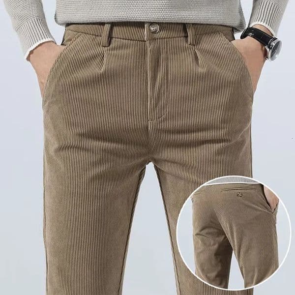 High Quality Mens Corduroy ThickenPants Fashion Khaki N Leg Casual Pants Thermal Plush Trousers Autumn Winter Male 251201