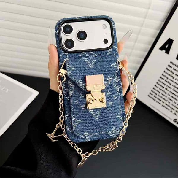 Phone Case Designer iPhone 17 15 16 14 13 12 11 Pro Max Wallet - Genuine Leather Card Holder with Detachable Crossbody Strap Lanyard Bracelet letters SWGX