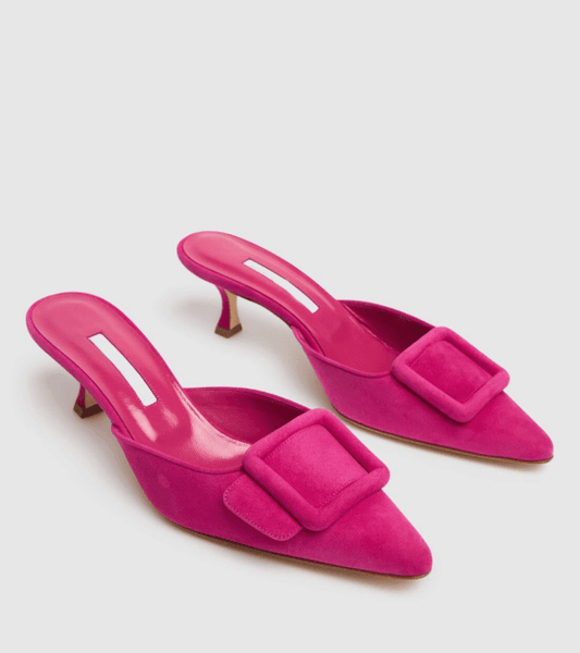Women Slide Sandal Suede Heels Slip On Mule Sandal Heels Maysale Suede Mule Buckle Pointed Toe Mid Heel Low Heeled Luxury Designer
