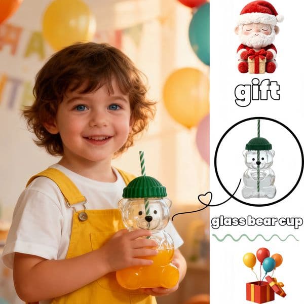 A practical item for home gatherings a 20 ounce bear shaped glass straw cup with high appearance and cost-effectiveness gift 251204